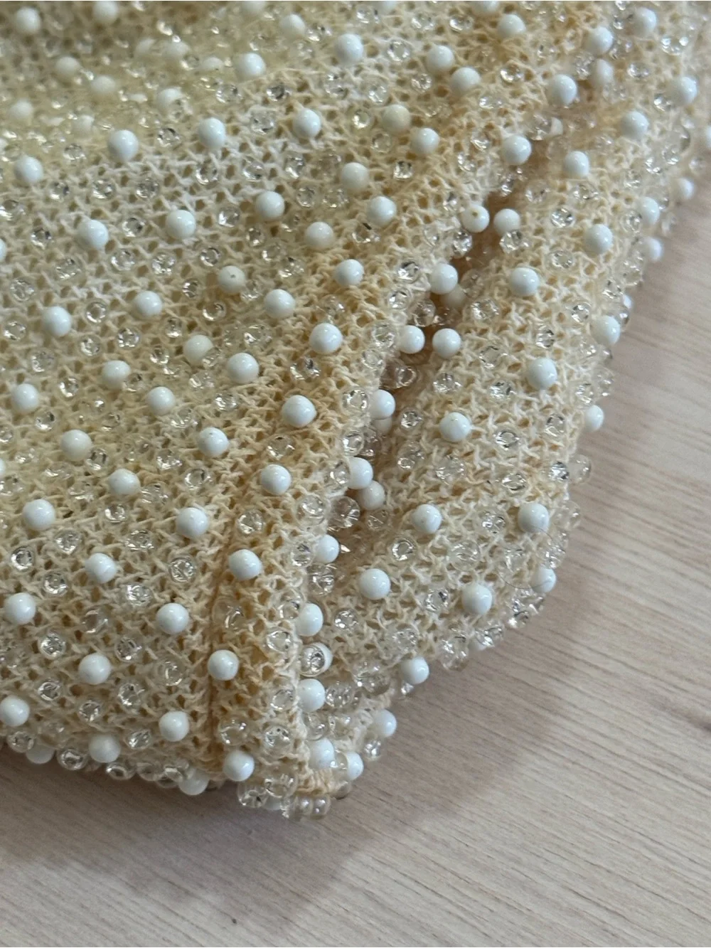 Elegant Cream bead-Embellished Evening Clutch with Gold Frame coin purse &mirror